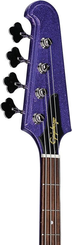 Epiphone Exclusive Thunderbird '64 Purple Sparkle Bass Guitar (with Gig Bag), Purple Sparkle, Headstock Left Front