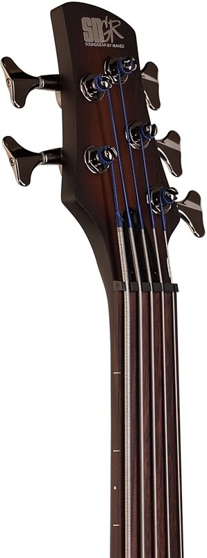 Ibanez SRF705 Portamento Fretless Electric Bass, 5-String, Brown Sunburst, Headstock Left Front