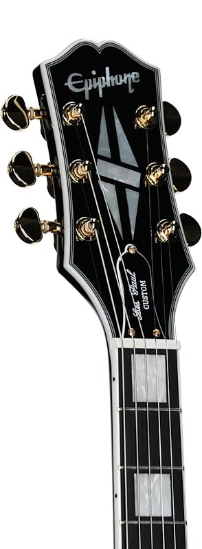 Epiphone Exclusive Les Paul Custom 3-Pickup Electric Guitar (with Soft Case), Ebony, Headstock Left Front