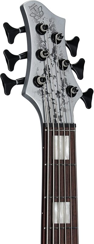 Ibanez BTB 25th Anniversary Bass Guitar, 6-String, Silver Blizzard, Headstock Left Front