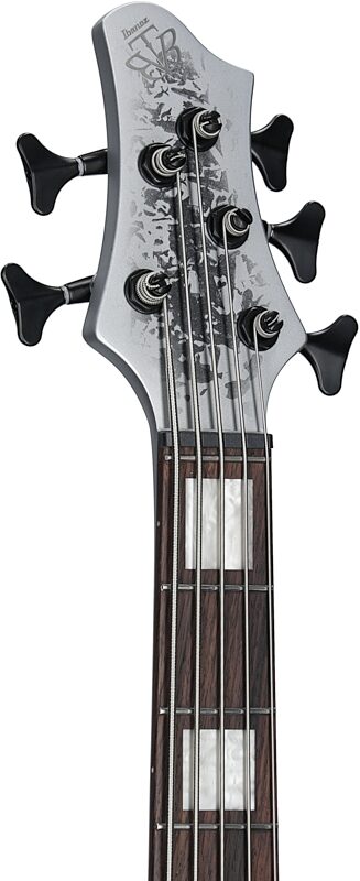 Ibanez BTB 25th Anniversary Electric Bass, 5-String, Silver Blizzard, Blemished, Headstock Left Front