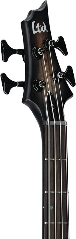 ESP LTD F-4E Electric Bass, Charcoal Burst Satin, Headstock Left Front
