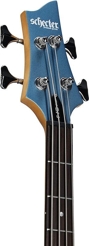 Schecter C-4 Deluxe Bass Guitar, Satin Metallic Light Blue, Headstock Left Front