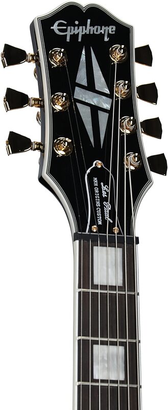 Epiphone Matt Heafy Les Paul Custom Origins Electric Guitar, Left-Handed 7-String (with Case), Ebony, Headstock Left Front