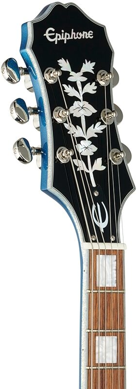 Epiphone Emperor Swingster Electric Guitar, Delta Blue Metallic, Headstock Left Front