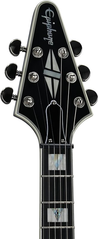 Epiphone Flying V Prophecy Electric Guitar, Left-Handed (with Gig Bag), Aged Jet Black Metallic, Headstock Left Front