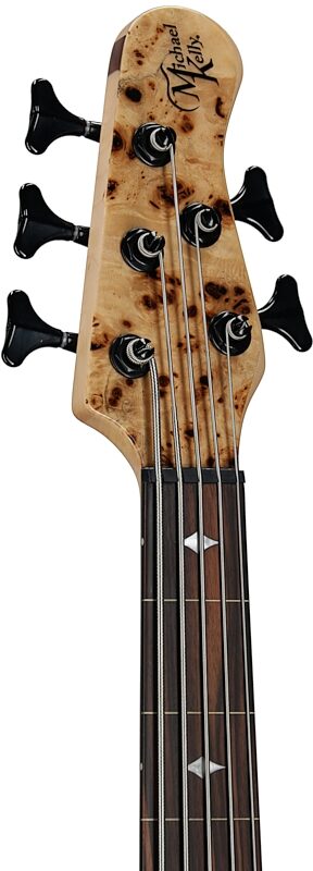 Michael Kelly Pinnacle 5 Fretless Electric Bass, 5-String, Natural Burl, Headstock Left Front