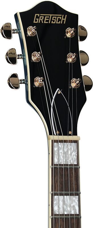 Gretsch G2655T Streamliner Center Block Junior Electric Guitar with Bigsby Tremolo, Riviera Blue, Headstock Left Front