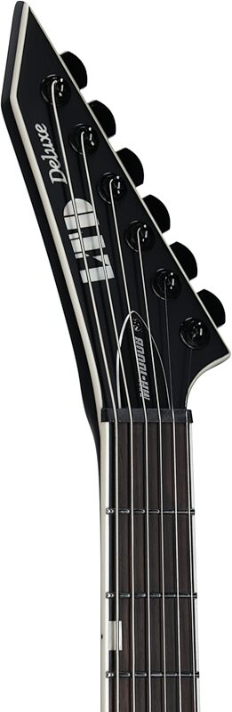 ESP LTD MH-1000B Baritone Electric Guitar, Black Satin, Headstock Left Front