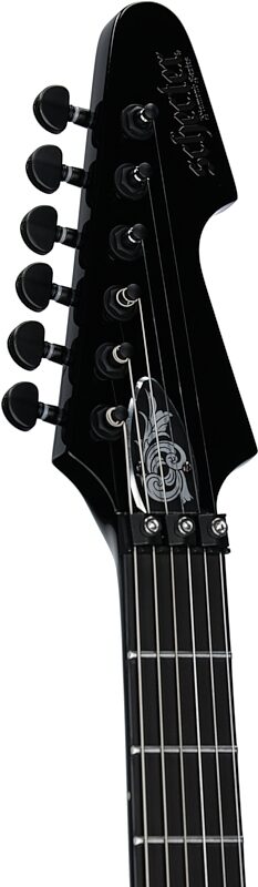 Schecter Avenger FR Przym Palladium Electric Guitar, Gloss Black, Headstock Left Front