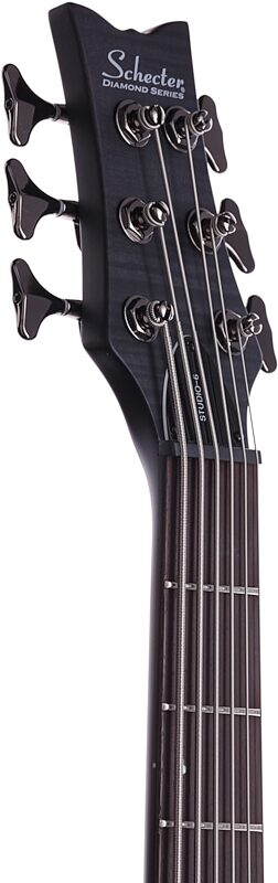 Schecter Stiletto Studio-6 6-String Electric Bass, See Thru Black Satin, Scratch and Dent, Headstock Left Front