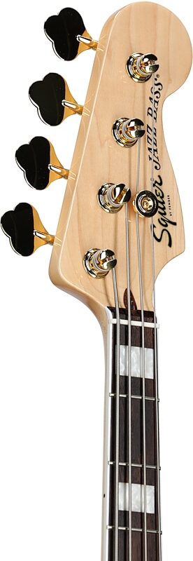 Squier 40th Anniversary Jazz Gold Edition Electric Bass, with Laurel Fingerboard, Olympic White, Headstock Left Front