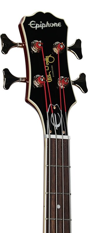 Epiphone Allen Woody Rumblekat Electric Bass, Dark Wine Red, Headstock Left Front