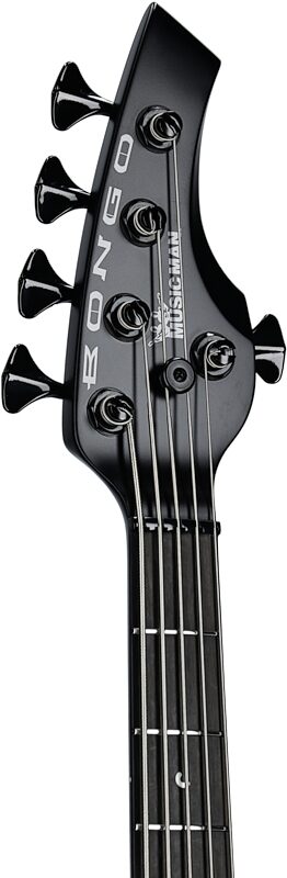 Ernie Ball Music Man Bongo 5HH Electric Bass, 5-String (with Case), Stealth Black, Headstock Left Front
