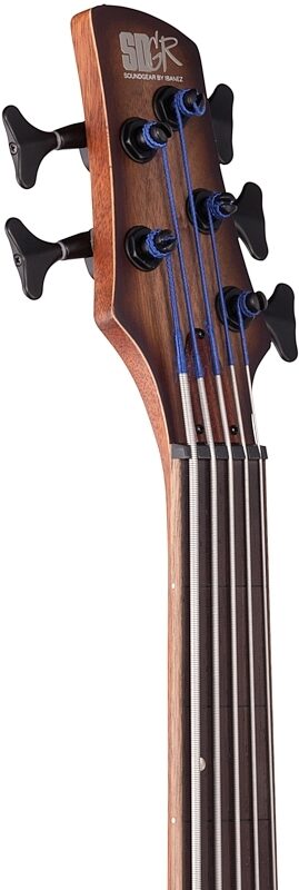 Ibanez SRH505 Bass Workshop Fretless Electric Bass, 5-String, Natural Brown Burst Flat, Headstock Left Front
