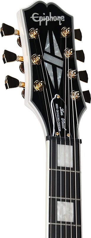 Epiphone Matt Heafy Les Paul Custom Origins Electric Guitar, Left-Handed 7-String (with Case), Bone White, Headstock Left Front