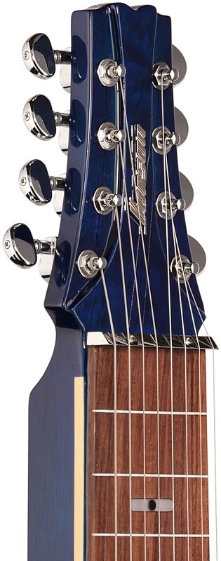Vorson LT-230-8 Active Lap Steel Guitar, 8-String (with Gig Bag), Transparent Blue Quilt, Headstock Left Front