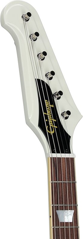 Epiphone Inspired by Gibson Custom 1963 Firebird V Electric Guitar (with Case), Polaris White, Headstock Left Front