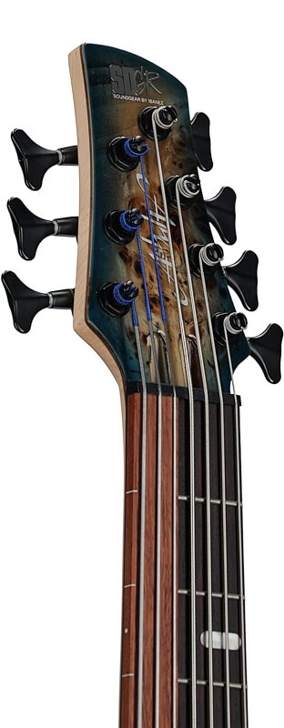 Ibanez SRAS7 Bass Workshop Ashula Electric Bass (with Case), Cosmic Blue Bursst, Headstock Left Front