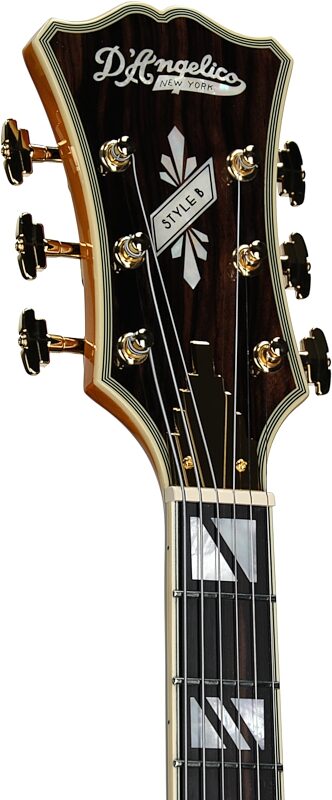 D'Angelico Excel Style B Archtop Electric Guitar (with Case), Amber, Headstock Left Front