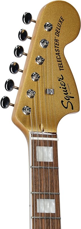 Squier Limited Edition Paranormal Troublemaker Telecaster Deluxe Electric Guitar, Aztec Gold, Headstock Left Front