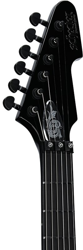 Schecter E-1 FR Przym Palladium Electric Guitar, Gloss Black, Headstock Left Front