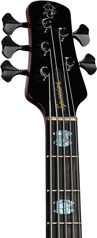 Spector Euro 5 Custom Electric Bass (with Gig Bag), 5-String, Natural Red Burst Gloss, Headstock Left Front