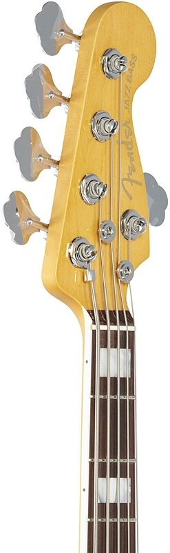 Fender American Ultra Jazz V Electric Bass, 5-String, Rosewood Fingerboard (with Case), Mocha Burst, Headstock Left Front