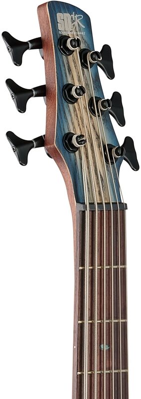 Ibanez SR606E Electric Bass, 6-String, Cosmic Blue Starburst Flat, Blemished, Headstock Left Front