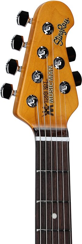 Ernie Ball Music Man Dustin Kensrue StingRay Electric Guitar, TV Blonde, Headstock Left Front