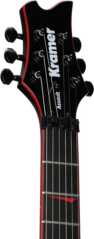 Kramer Assault 220FR Electric Guitar, Black with Red Bind, Headstock Left Front