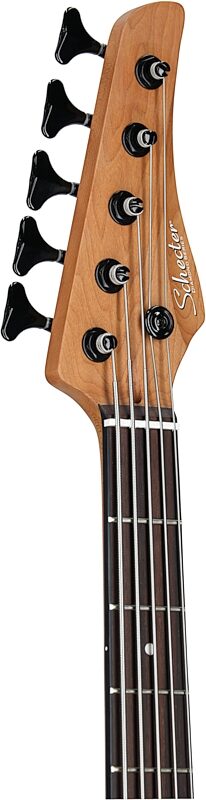 Schecter C-5 Standard Electric Bass, 5-String, Tobacco Burl, Headstock Left Front
