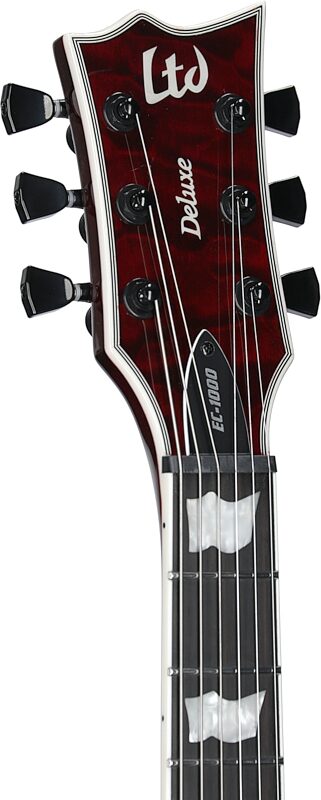 ESP LTD EC-1000-QM Electric Guitar, See-Thru Black Cherry, Headstock Left Front
