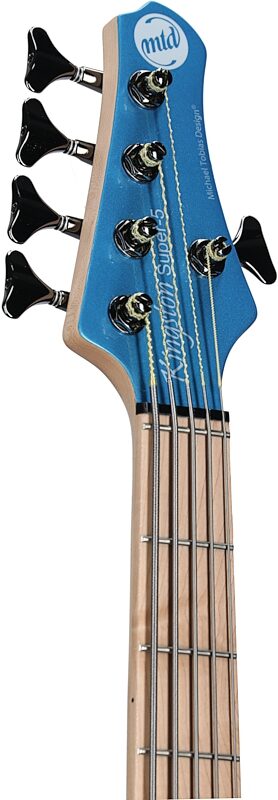 MTD Kingston Super 5 Electric Bass, Super Blue, Headstock Left Front