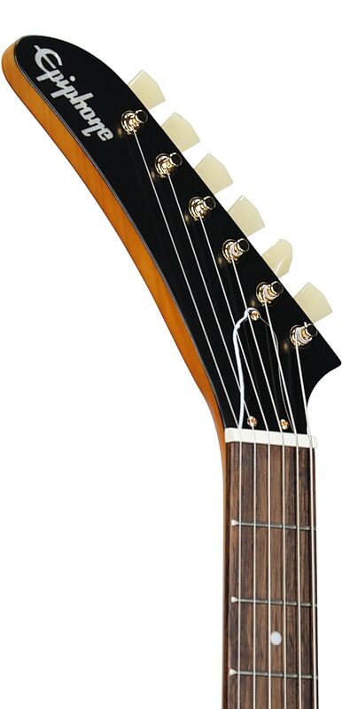 Epiphone 1958 Korina Explorer Electric Guitar, Left-Handed (with Case), Aged Natural, with White Pickguard, Headstock Left Front