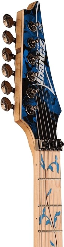 Ibanez JEM77P Electric Guitar (with Gig Bag), Blue Floral Pattern, Headstock Left Front