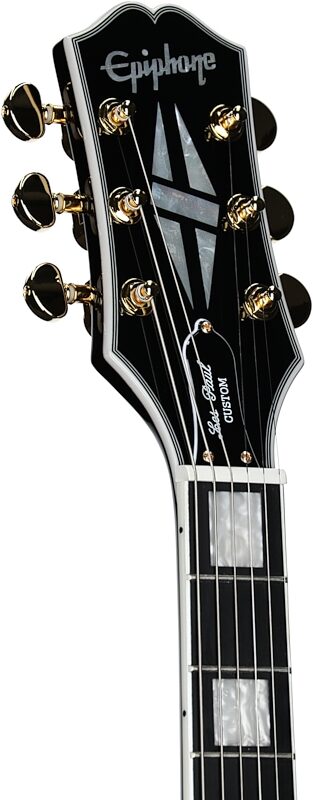 Epiphone Exclusive Les Paul Custom Figured Electric Guitar (with Gig Bag), Root Beer, Headstock Left Front