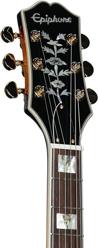 Epiphone Sheraton Semi-Hollow Body Electric Guitar, Left-Handed (with Gig Bag), Vintage Sunburst, Headstock Left Front