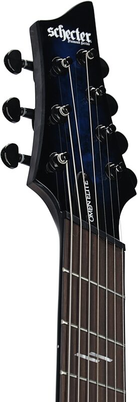 Schecter Omen Elite-7 Multiscale Electric Guitar, 7-String, Blue Burst, Headstock Left Front