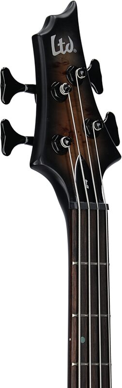ESP LTD B-4 Electric Bass, with Ebony Fingerboard, Charcoal Burst Satin, Headstock Left Front