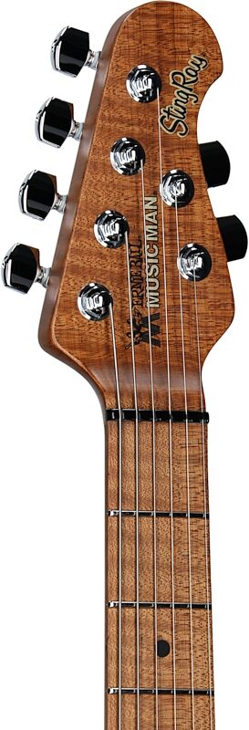 Ernie Ball Music Man StingRay RS Electric Guitar (with Case), Blood Orange, Headstock Left Front