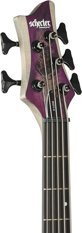 Schecter Riot-5 Electric Bass, Left-Handed (5-String), Satin Aurora Burst, Headstock Left Front