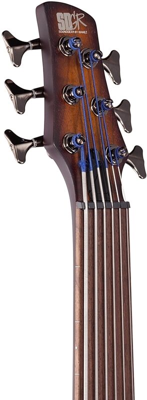 Ibanez SRF706 Portamento Fretless Electric Bass, 6-String, Brown Burst Flat, Headstock Left Front