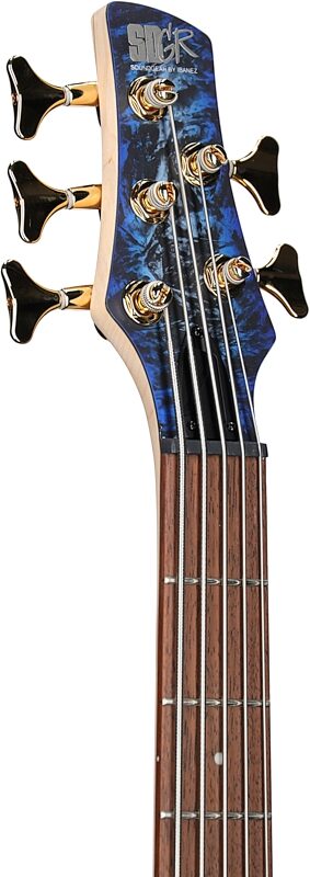 Ibanez SR305EDX Electric Bass Guitar, Cosmic Blue Frozen Matte, Headstock Left Front