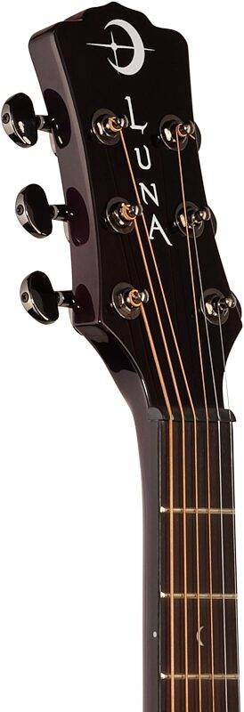 Luna Gypsy Quilt Top Acoustic-Electric Guitar, Transparent Purple, Headstock Left Front