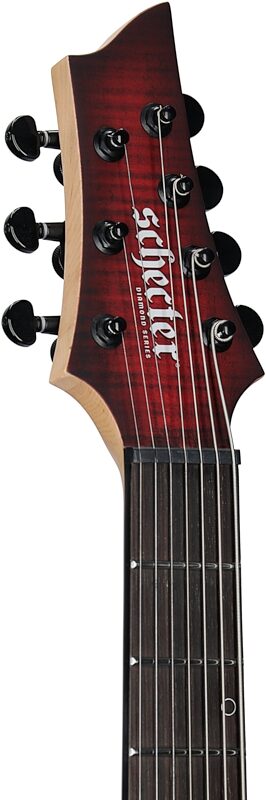 Schecter Sunset-7 Extreme Electric Guitar, Left-Handed, Scarlet Burst, Headstock Left Front