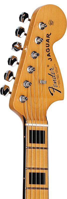 Fender Vintera II '70s Jaguar Electric Guitar, Maple Fingerboard (with Gig Bag), Black, Headstock Left Front