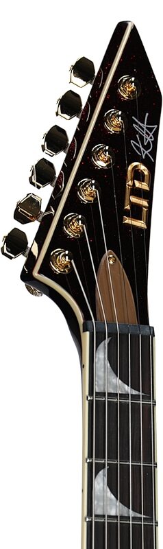 ESP LTD Kirk Hammett KH-V Electric Guitar (with Case), Red Sparkle, Headstock Left Front