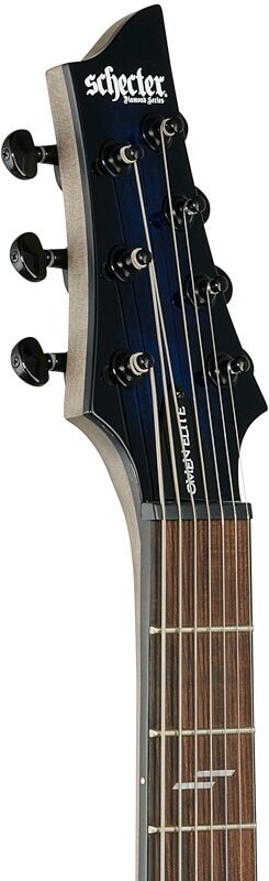 Schecter Omen Elite-7 Electric Guitar, 7-String, See-Thru Blue Burst, Headstock Left Front