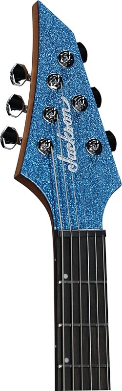 Jackson Pro Series Signature Misha Mansoor Juggernaut HT6 Electric Guitar, Caramelized Maple Fingerboard, Blue Sparkle, Headstock Left Front